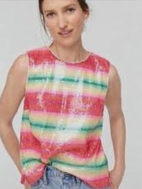 J. Crew Watermelon Striped Sequin Tank Top XL (6763)